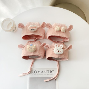 Pink Baby Hat Autumn and Winter Female Children Small Month Age Infant Baby Ear Protection Fontanelle Baotou Cap White