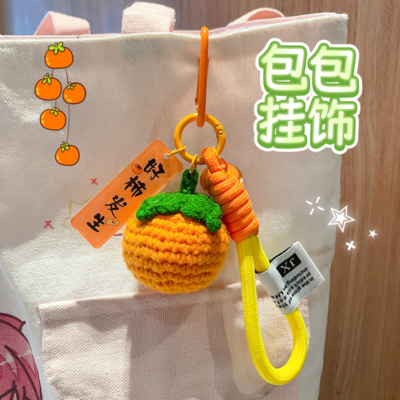 Colgante de gancho de lana buena cosa ocurre de peluche fruta caqui melocotón manzana llavero bolso colgante pequeño regalo
