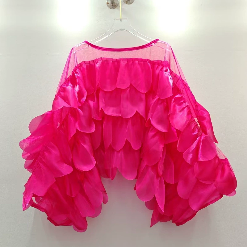 Нишевые дизайнерские элегантные женские жемчужные нерегулярные оборки, шикарные рубашки с рукавами летучей мыши