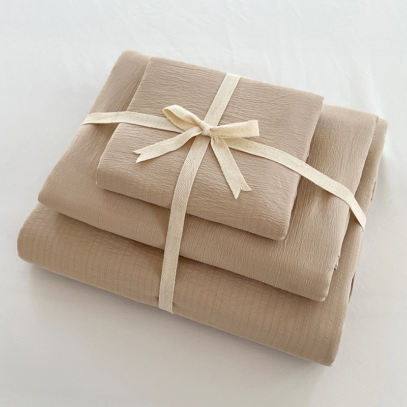 Juego de Ropa de Cama Youyixin de Doble Capa de Gasa de Color Sólido de Cuatro Piezas, Funda Nórdica, Sábana, Estilo Sábana Ajustable, Juego de Tres Piezas para Dormitorio Individual de Estudiantes, Tela Cepillada.