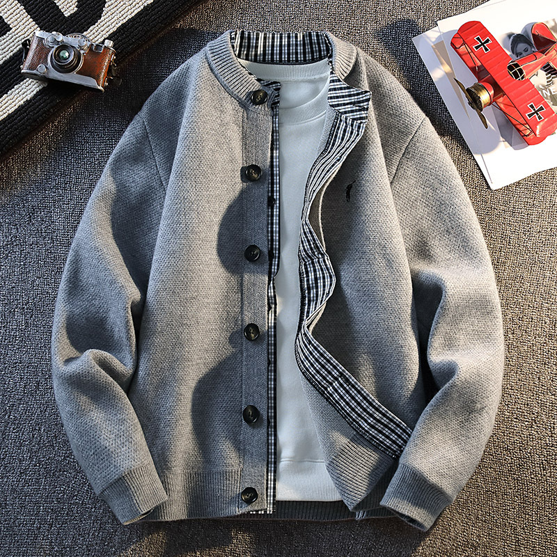 2025 New Autumn and Winter Sweaters for Men, Loose and Fashionable Fake Two-Piece Knitted Cardigans, Trendyy Single-Breasted Sweater Jackets