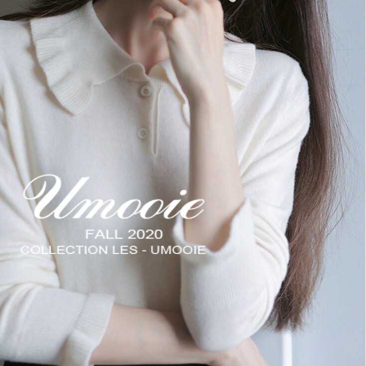 Fine Ear-Trim POLO Neck Soft White Wool Blend Sweater Women's Sweater