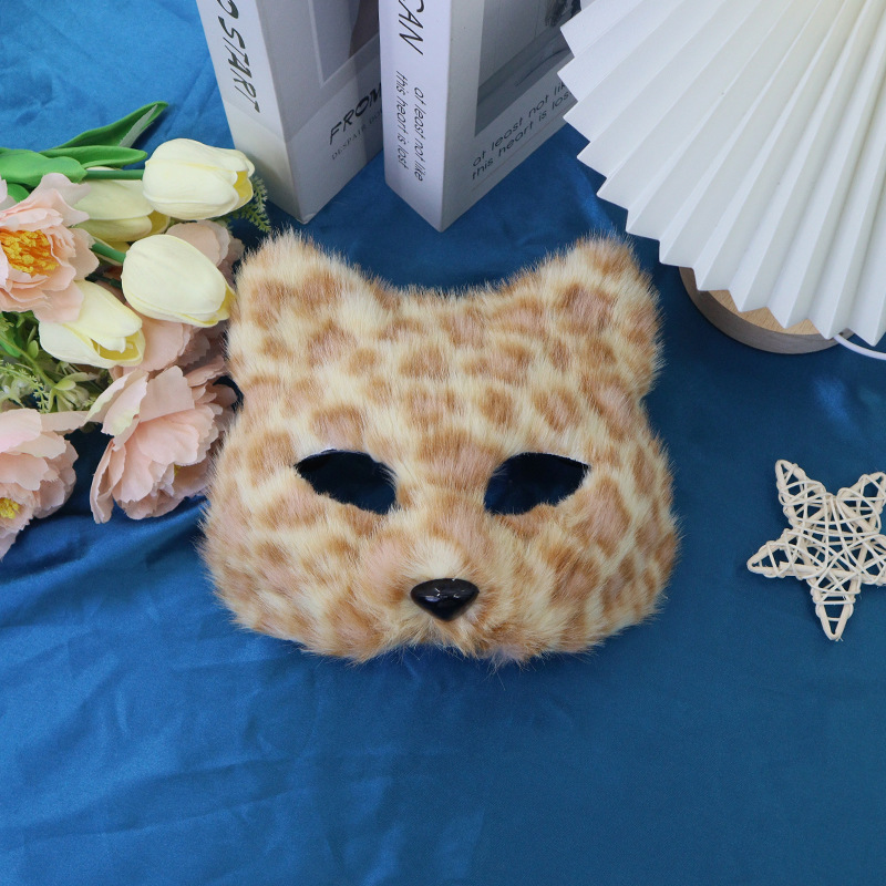 Máscaras transfronterizas de leopardo de peluche máscaras de gato animales semi-cara completa DIY pequeño zorro charlar Halloween al por mayor