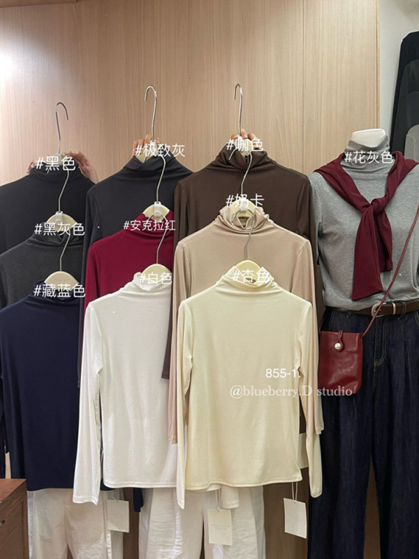 BlueberryD ハイネック長袖ボトリングシャツレディース秋冬Tシャツ、高級感のあるインナー、スリムフィットのカスタマイズ|undefined