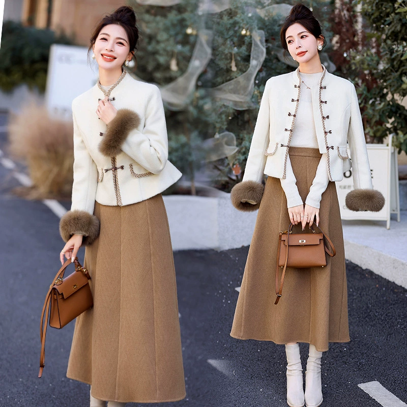 Новый китайский стиль спот 2024 новые мачехи зимние маленькие ароматные белые утиные пуховые темпераментные наборы рукава волосы могут быть сняты