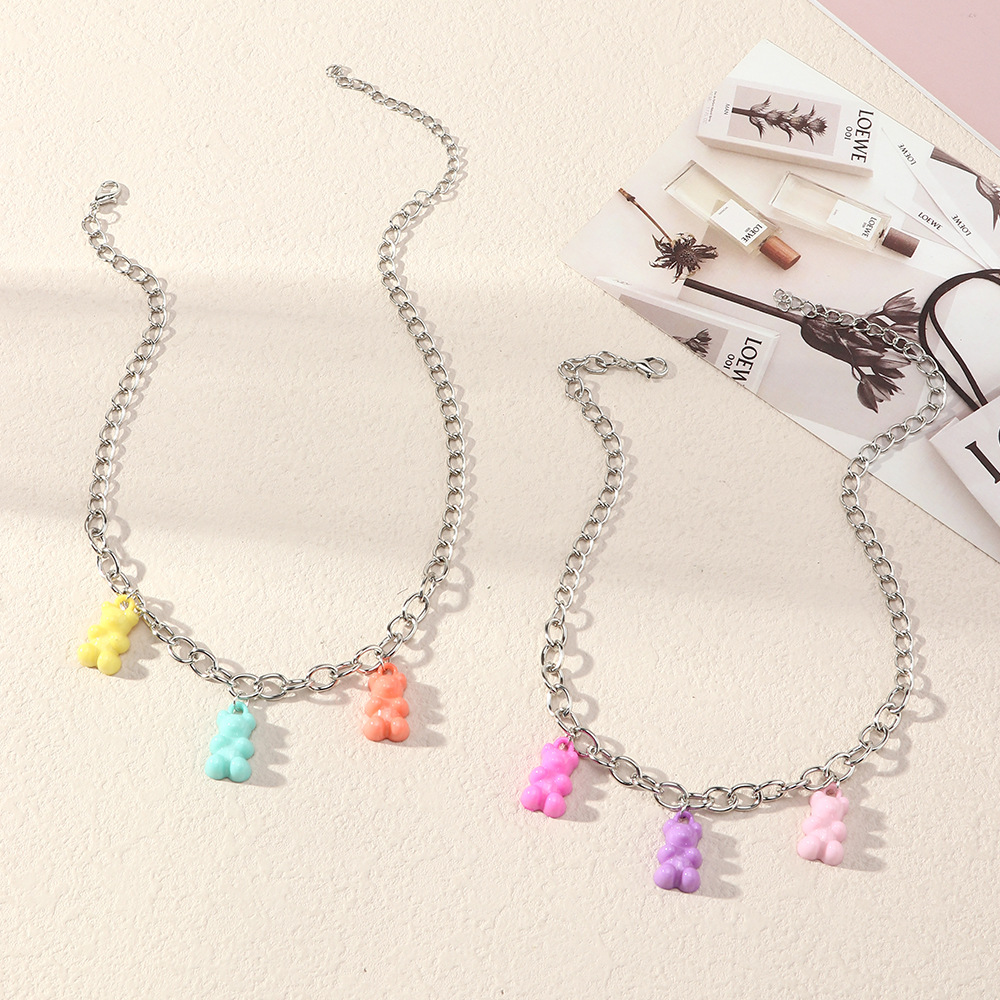 Rétro Frappé Couleur Transparent Ours Pendentif Collier En Gros Nihaojewelry display picture 9