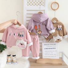 女童加厚外套春秋款2025新款儿童秋冬装女宝宝加绒卫衣小女孩套装