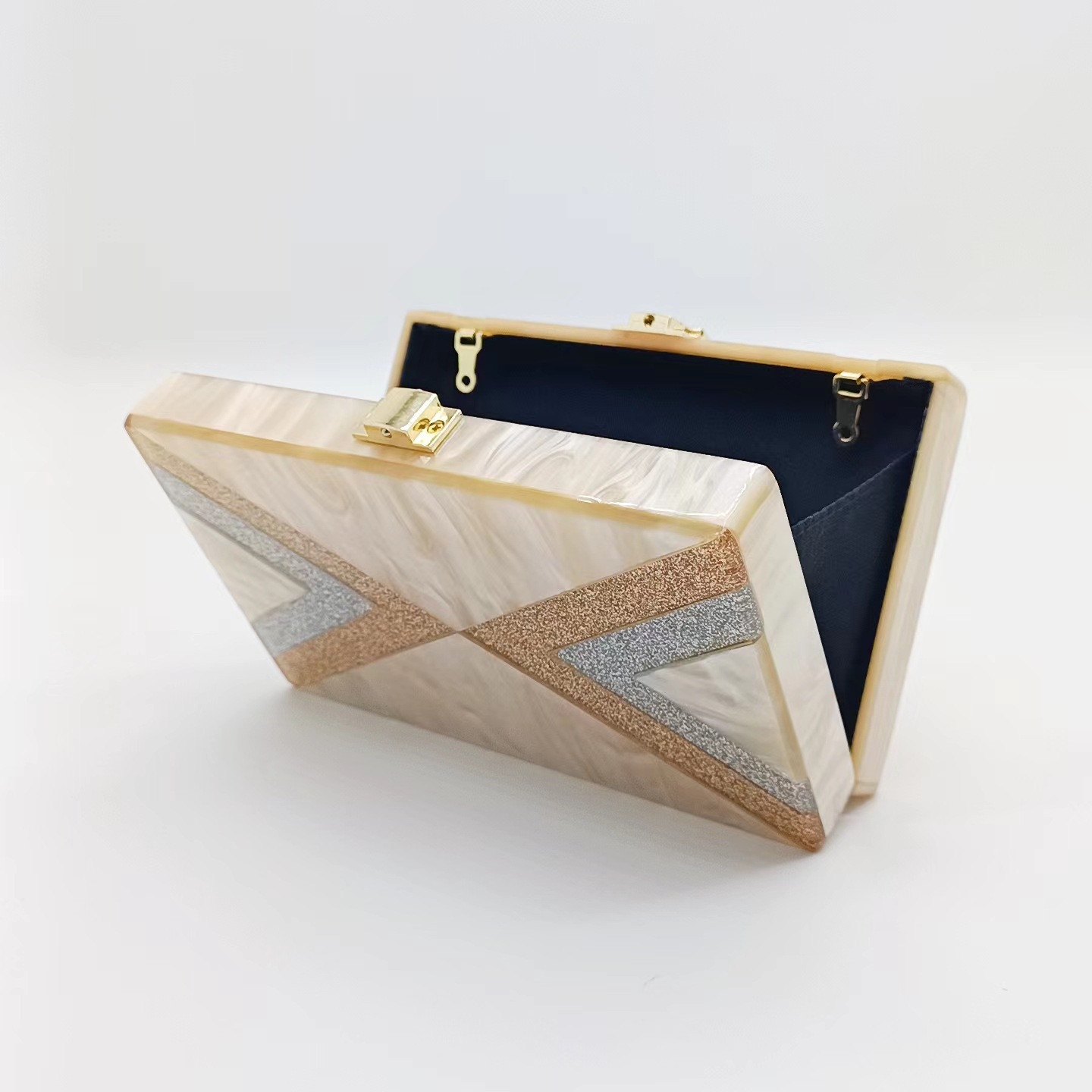 Elegante borsa a tracolla in acrilico da donna, design geometrico, finitura perlata, per feste serali, matrimoni, pochette da sera con giunture geometriche e piastra di perle._voghion.com