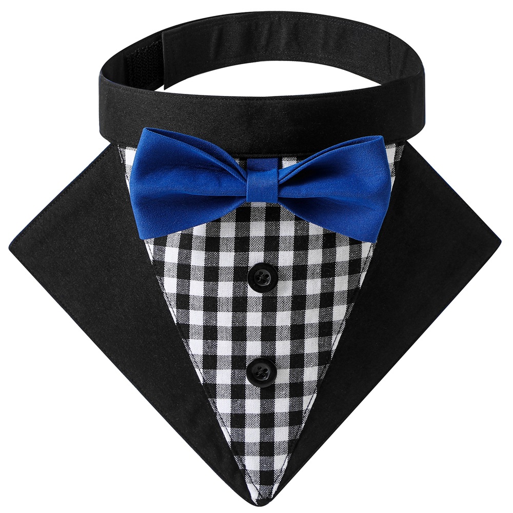 Transfronterizo nueva tela escocesa ropa para mascotas traje triángulo toalla guapo mascota perro saliva toalla boda mascota triángulo toalla