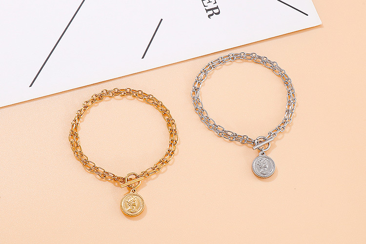 European and American hip-hop style double-layer chain coin pendant jewelry set wholesale