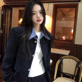 韩系温柔小香风女早秋新款单排扣假两件外套显瘦气质上衣外套女装