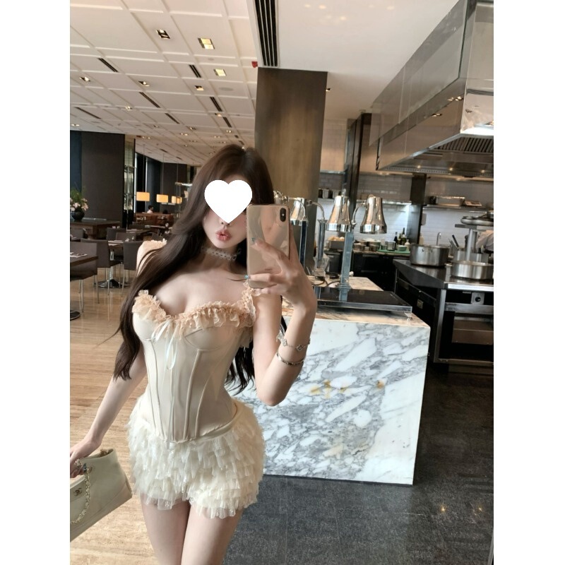 鱼骨两件套裤子花边法式蕾丝短裤季吊带背心女夏名媛气质套装高腰|undefined