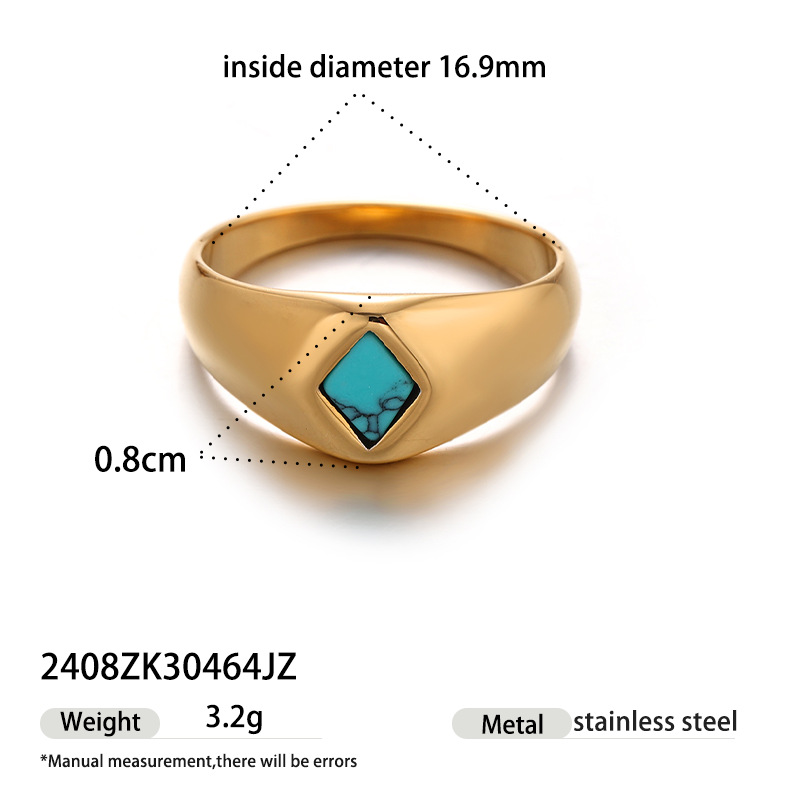 Anillo de acero inoxidable de titanio no desvanecido, anillo incrustado de turquesa azul, nicho de alta calidad, venta caliente transfronteriza