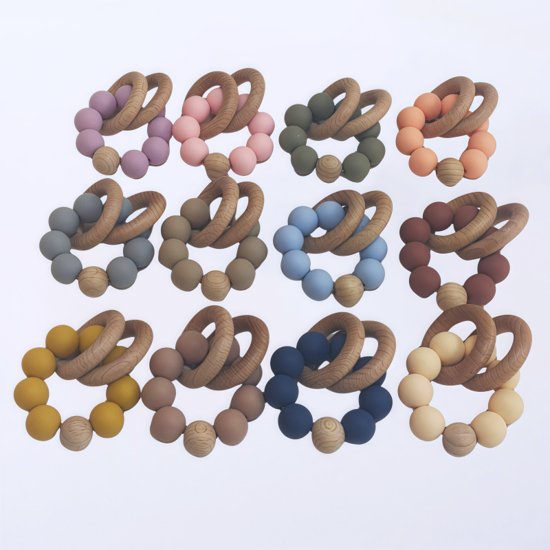 Nuevo bebé pulsera de madera de haya silicona bebé muñeca de dientes de relleno juguetes de comercio exterior Amazon AliExpress juguetes