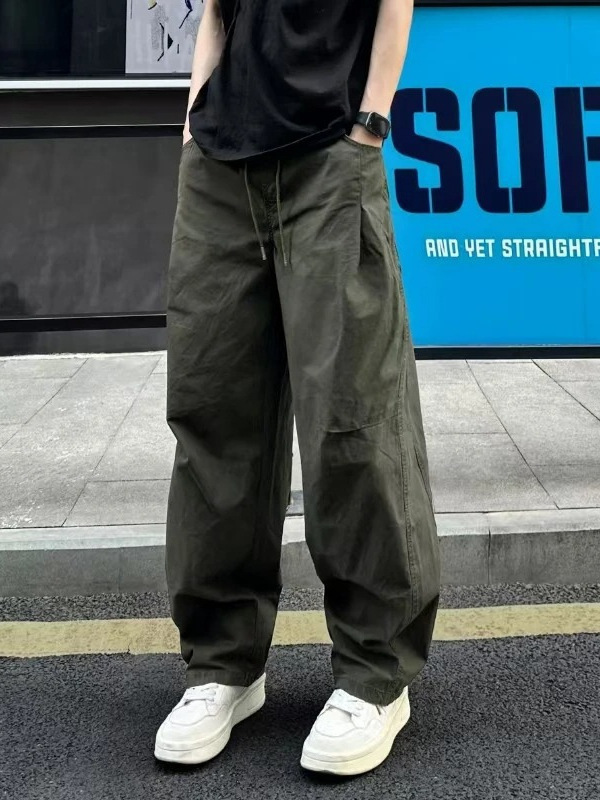 美式复古伞兵工装裤男士春秋季宽松廓形阔腿裤压褶休闲机能长裤潮|undefined