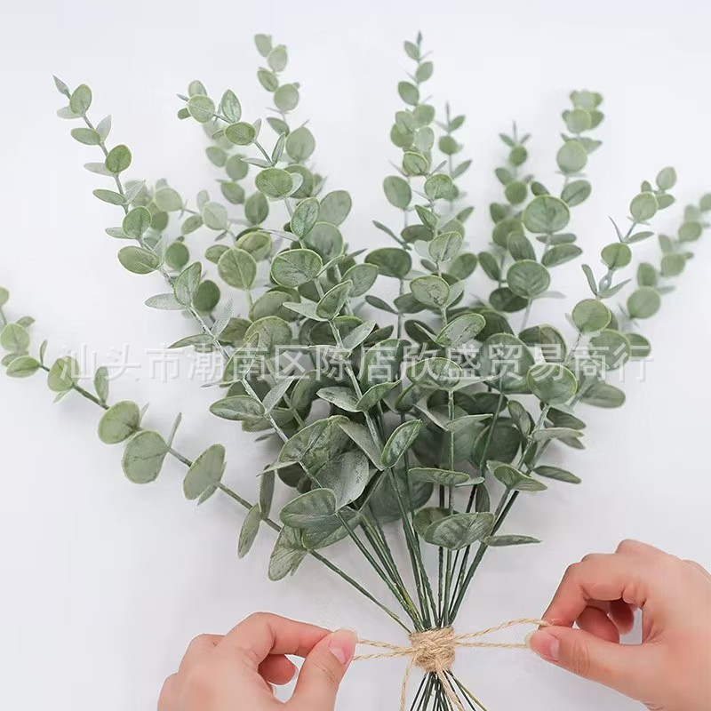 Cross-Border Amazon Artificial Eucalyptus Leaves Stems Eucalyptus Leaves Green Decoration Home Furnishings Wedding Green Plants Wholesale