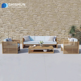 Scandinavian Villa Homestay Solid Wood Courtyard Garden Furniture Terrace Sofa Outdoor Hotel Teak Sofa Furniture Combination