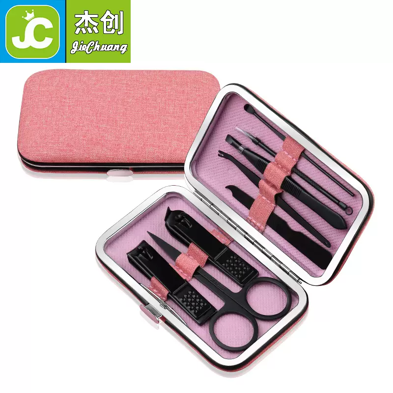 跨境直供黑色不锈钢修甲8件套网红指甲刀套装美甲工具可加印LOGO