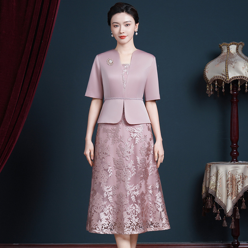 春夏新款高贵气质假两件喜婆婆婚宴礼服平时日常年轻妈妈装连衣裙|undefined