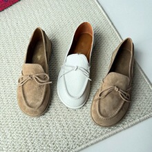 TB女鞋2025新款169601平底浅口船鞋真皮舒适单鞋女乐福鞋蝴蝶结