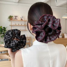 包邮韩系格纹布艺大肠发圈高级感四层锁边发绳复古高弹力头绳头花