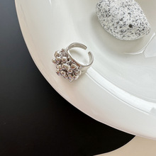 咔诗特 韩国韩版S925纯银时髦ins风花簇戒夸张爱心球球戒指开口女