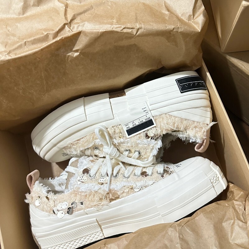 Original Canvas Shoes 2026 New Retro Casual Sneakers Versatile Thick-Soled Women's Shoes Same Style as Wu Jianhao Distressed Shoes