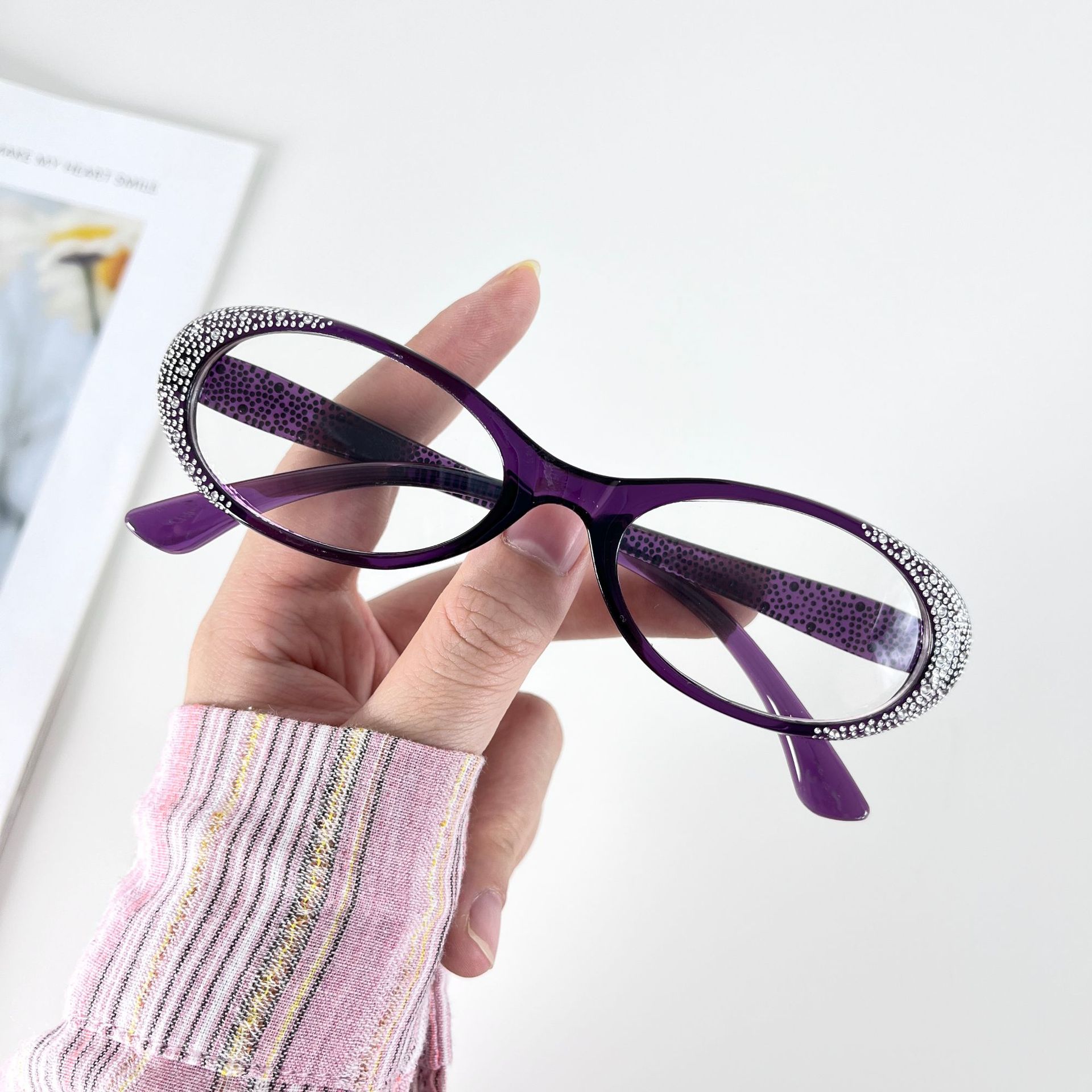 镶钻防蓝光防辐猫眼眼镜女高清高档品牌正品老人超轻时尚老花镜