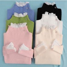 高领打底毛衣假两件套头蕾丝荷叶边领上衣女2025秋冬新喇叭袖