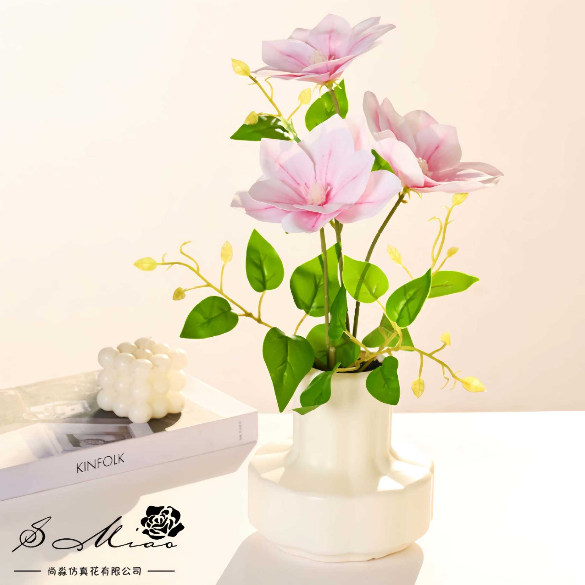 Clematis tricephalus en maceta imitación flor verde plantación de bonsai decoración de escritorio decoración de flores de sala de estar interior