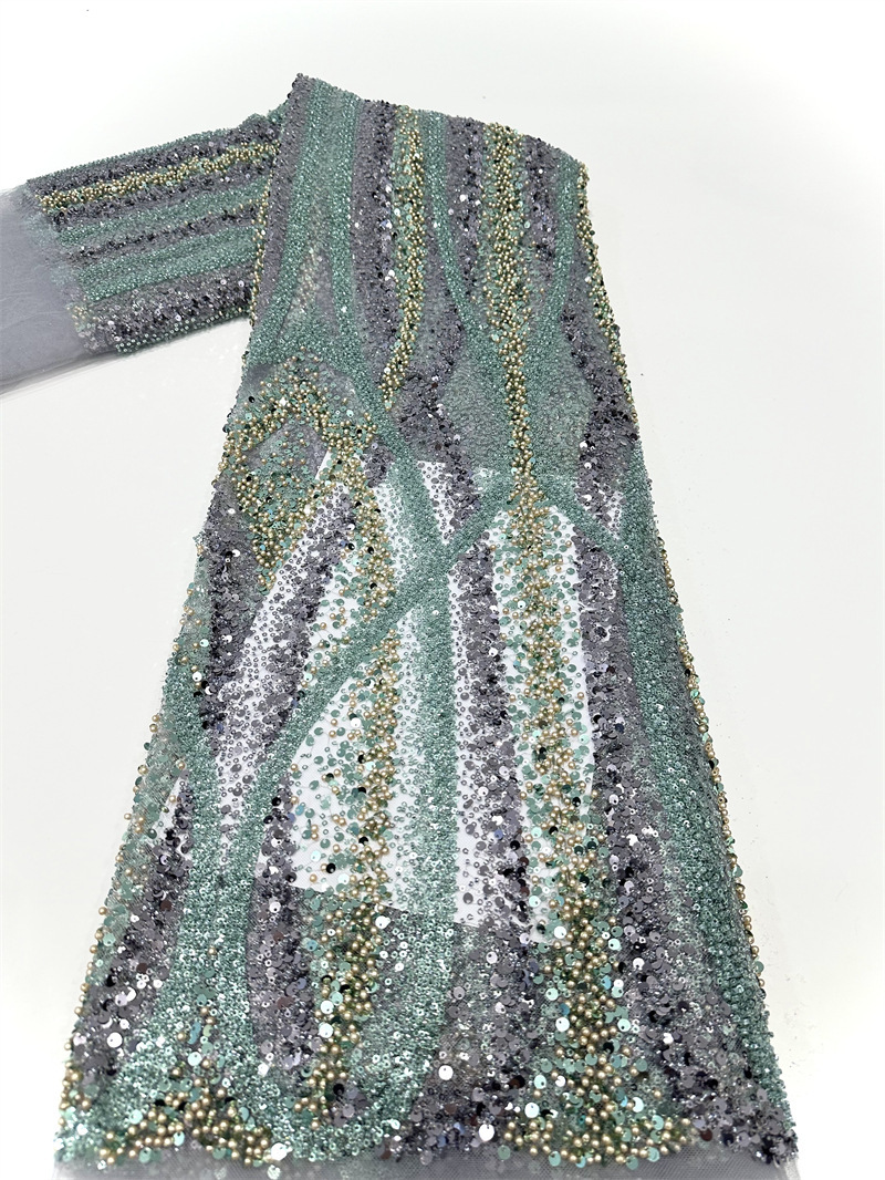 Tejido de sequilla tubo de cuentas bordado red de hilo inferior bordado cuentas de rendimiento ropa de vestido de ropa de niños tela bordado tridimensional bordado image 9