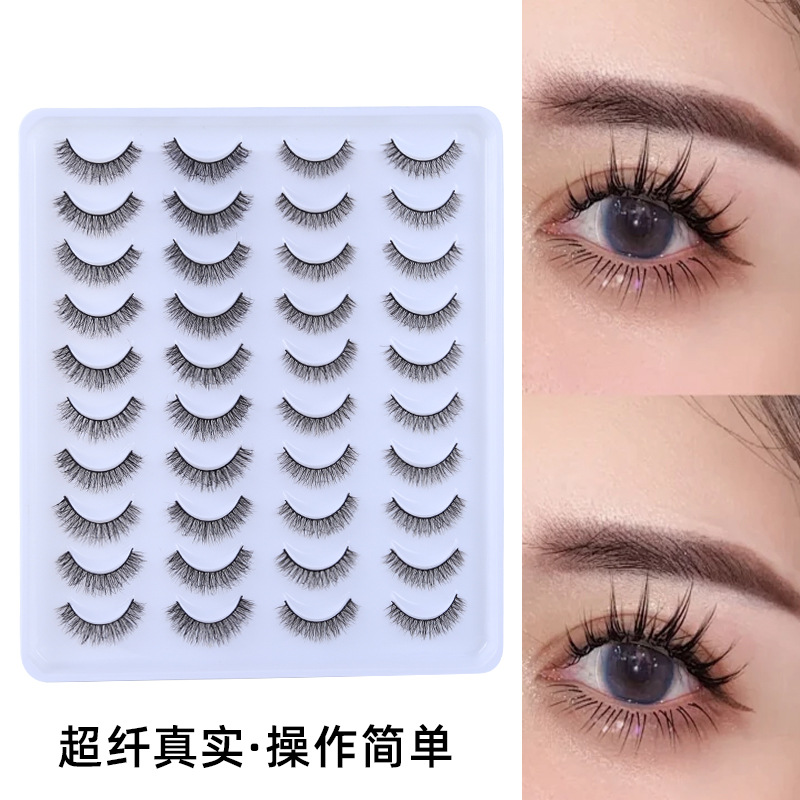 20 pares de venta en caliente transfronteriza de fibra química falsa pestañas Europa, América, Oriente Medio natural estereoscópico delgado, pestañas rasgadas, pestañas planas