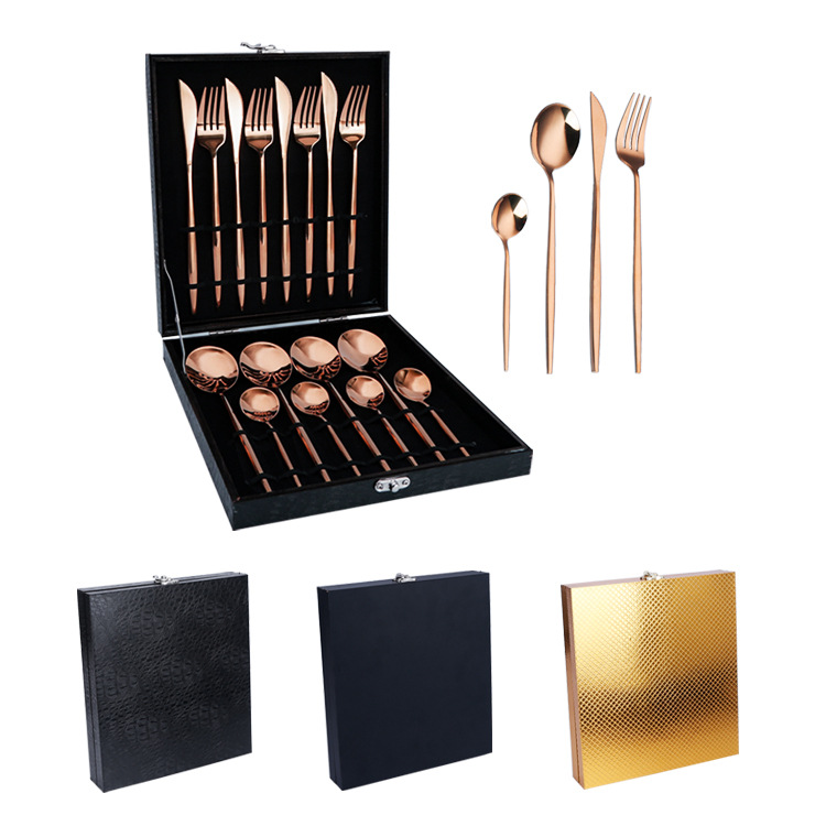 Productos calientes de Amazon vajilla de acero inoxidable conjunto de 16 piezas de Portugal cuatro piezas principales cuchillo, tenedor y cuchara caja de regalo transfronteriza traje