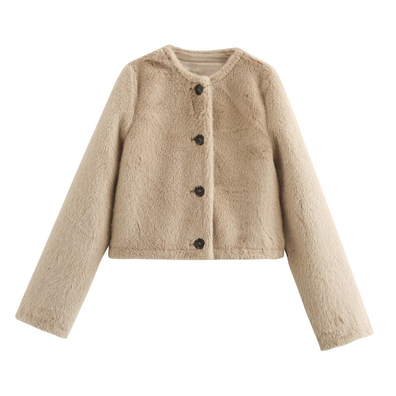 Pb&Za Cross-Border Supply 2025 Autum New European and American Style Fashionable Artificial Fur Effect Short Jacket