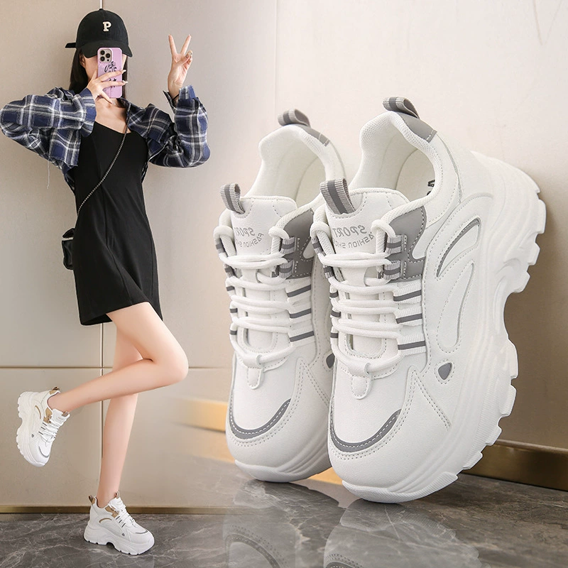 2024 весенние туфли для пап женские новые универсальные повседневные кроссовки на танкетке в Корейском стиле для похудения на платформе с небольшим увеличением роста