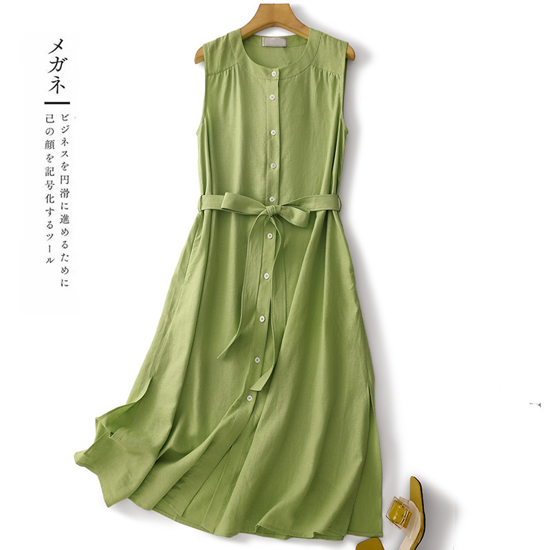 Summer New Style Light Green Sleeveless Shirt Dress for Women, Holiday Style 2026, Elegant Mid-Length Stunning Long Dress