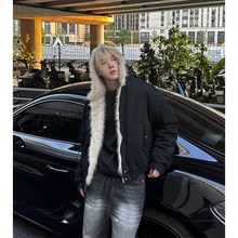 座山雕连帽毛领棉服男款冬季设计感美式高街cleanfit短款棉衣外套