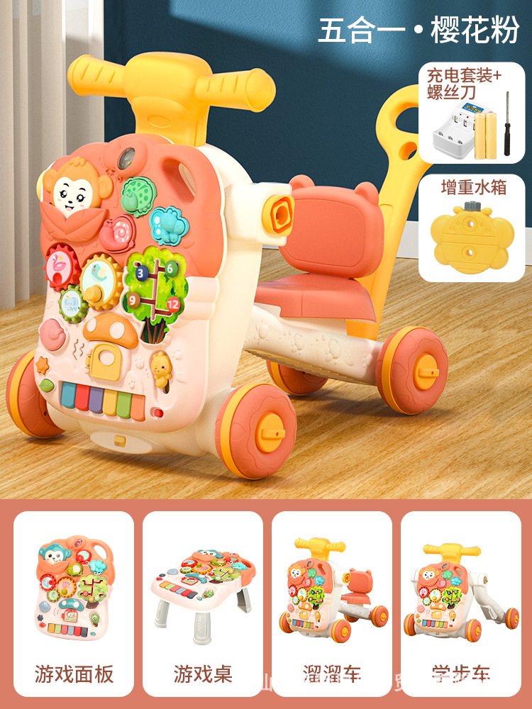 Bebé mano empuje caminante anti-o-pierna multi-funcional anti-flip bebé puede sentarse 4-en-1 caminar juguete ayuda