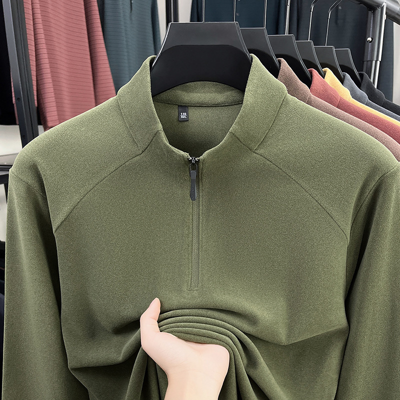 Men's New Spring DeRong Half-Zip Stand Collar Pullover POLO Casual Fashion Solid Color Base Shirt T-Shirt Top Men's New Spring DeRong Half-Zip Stand Collar Pullover POLO Casual Fashion Solid Color Base Shirt T-Shirt Top