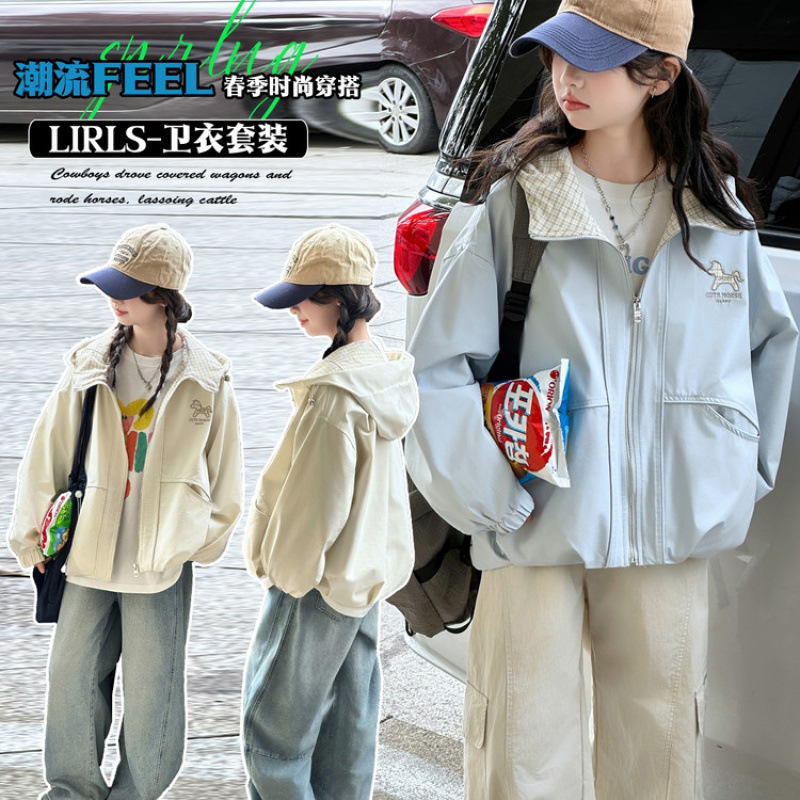 Girls' Casual Style Hooded Jacket Spring 2026 New Fashion Korean Style Zip-Up Cardigan Top Trendy for Junior High School Girls Girls' Casual Style Hooded Jacket Spring 2026 New Fashion Korean Style Zip-Up Cardigan Top Trendy for Junior High School Girls