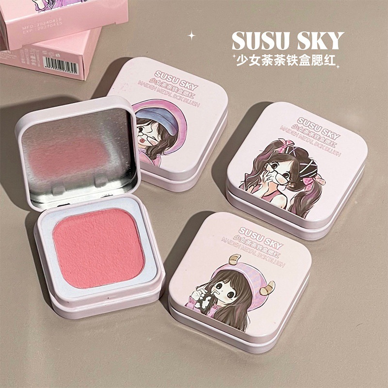SUSU SKY Girl's Tea-Shaped Tinted Blush - Brightens Skin, Nude Makeup, Fine Powder, Matte Contouring Blush Palette - Single Color