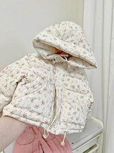 (Оптовые продажи), (Трансграничная торговля), детский зимний пуховик, бархатная куртка для девочек, утиный пух, цветочный принт