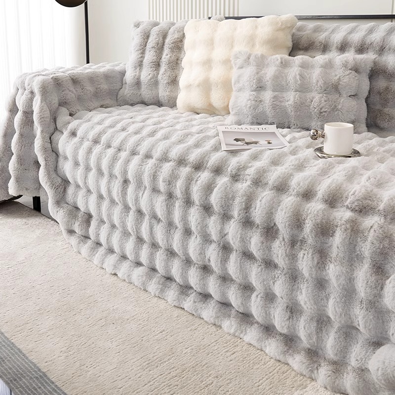 Nuevo conejo en línea cojín de sofá de peluche invierno engrosado anti-deslizante cojín de sofá cubierta de sofá cubierta de piel al por mayor