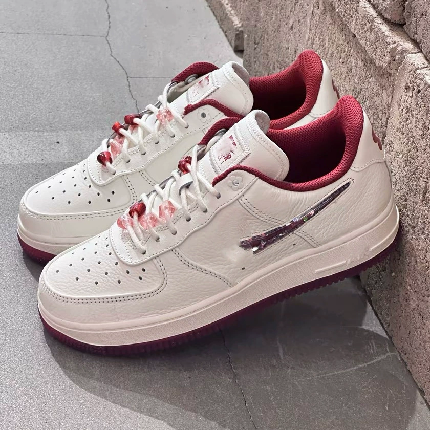 Pure Original Af1 Sneakers Air Force Valentine's Day White and Red Thick-Soled Heightening Skateboard Sneakers Couple Casual Sports Commuter Shoes