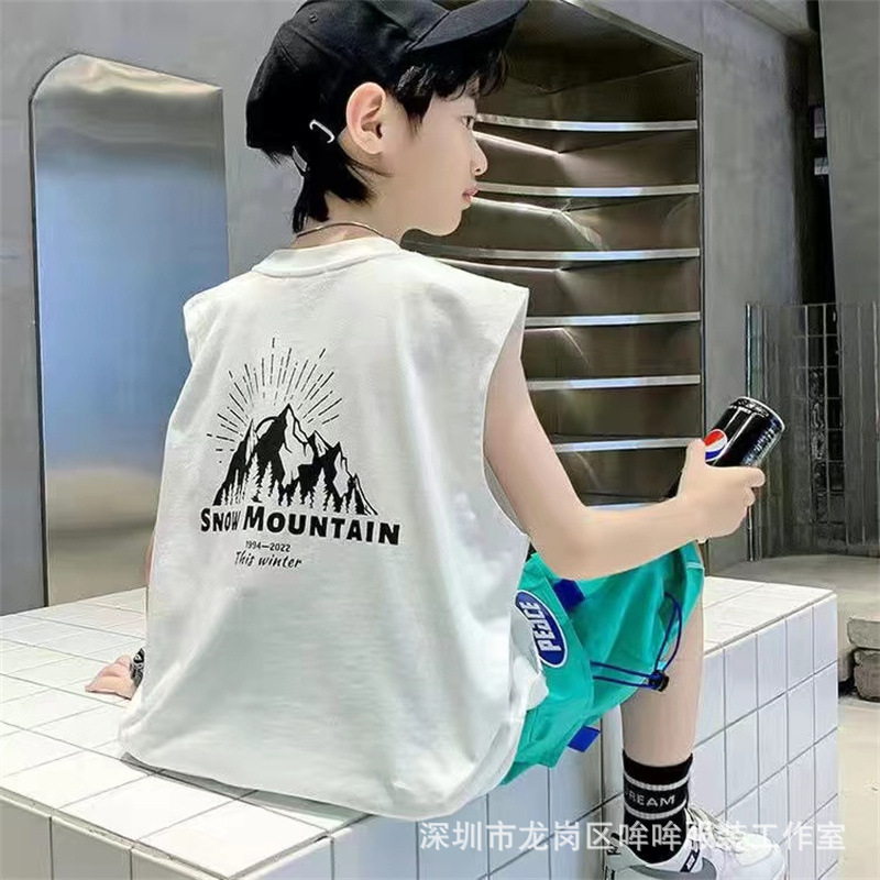 Verano 100% algodón chaleco sin mangas para niños 2023 Verano nuevos niños medianos y grandes dibujos animados chaleco impreso camiseta