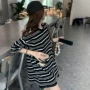 条纹中长款宽松小众t恤