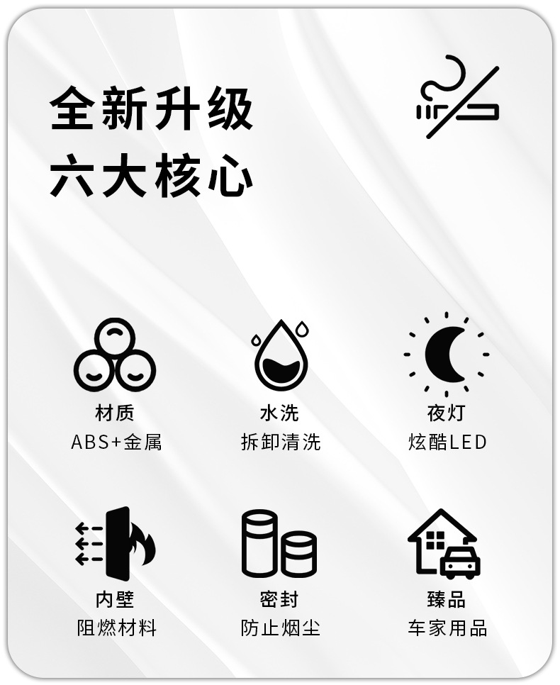 Car Ashtray with Light, One-Touch Opening, Alloy Inner Container, Anti-Fly Ash, In-Car Smoking Gadget