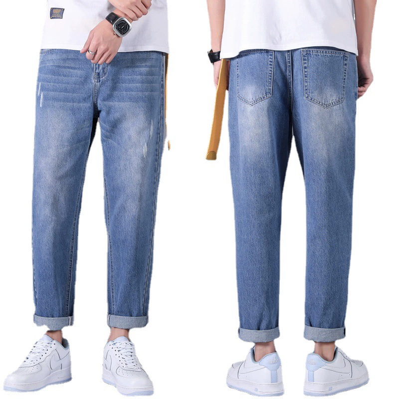 Jeans, universal summer light trousers for leisure, loose straight fit, Korean style