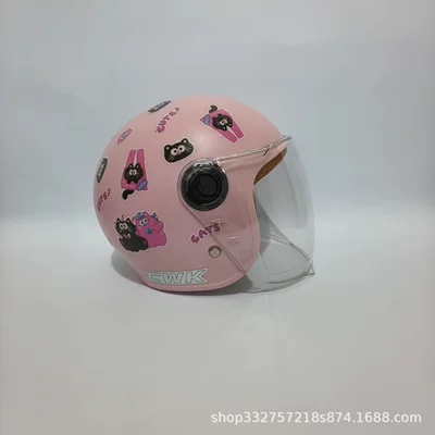 Babies Aged 1-6 Years Old, Windproof and | Motosiklet kaskı (dəbilqə) - peach-pink-black-pink-cat-transparent-long-mirror-3c-children-1-6-years-old-wl07