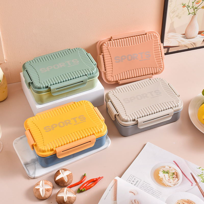 Nuevo producto de gran capacidad de caja de almuerzo de plástico de tres partes para estudiantes de oficina puede calentarse por microondas caja de comidas portátil